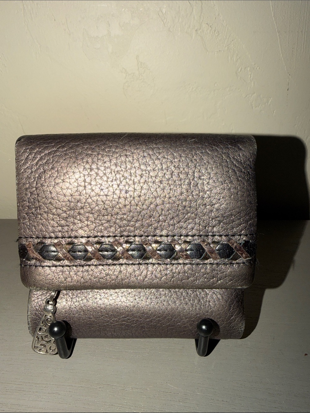 Men's Metallic Taupe Leather Bifold Wallet with Studded Trim